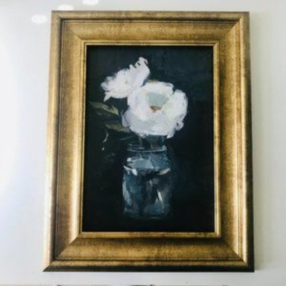 NWT Studio McGee Art Print Gold Framed Navy Blue White Floral Wall Canvas - Picture 5 of 5